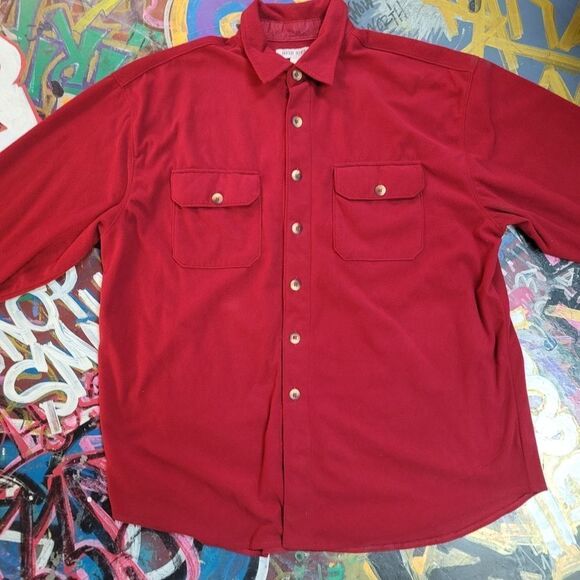 Vintage 80s High Sierra men's red fleece button-up thick flannel, soft size L - Picture 2 of 11